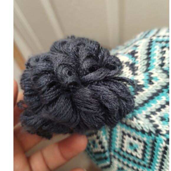 Columbia Youth One Size Peruvian Beanie Ear Flap Blue Aztec Knit Pom Pom Cap - Picture 5 of 8